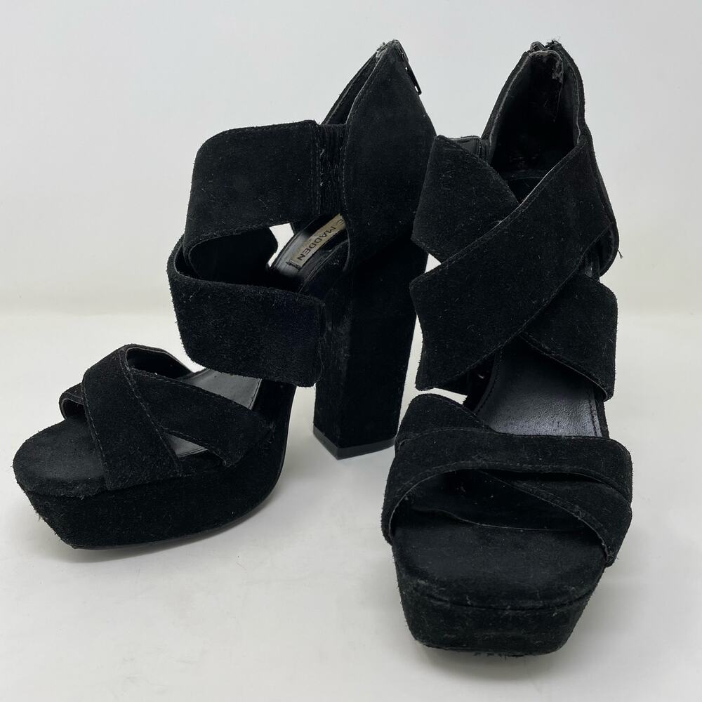 Steve Madden Chunky Block Heel Platform size 7.5 Black Strappy Boho Whimsigoth